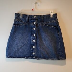 Madewell Stretch Denim A-Line Skirt Button Up Women's Sz 27 EUC NICE!